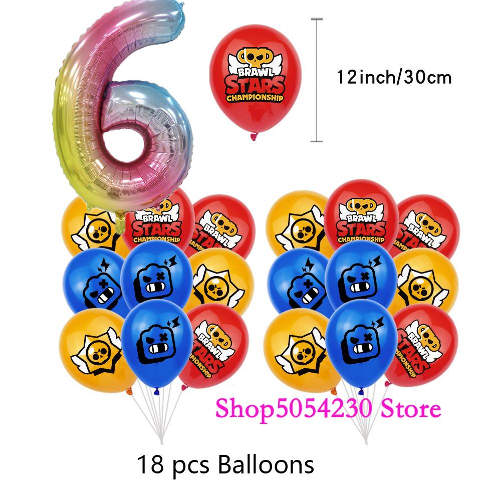 Brawl Stars Party Decoration Balloons Happy Birthday Banner Game Background Cake Topper Stickers Disposable Tableware Keychain
