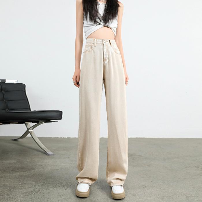 Теннисные джинсы для женщин на лето, новые широкие свободные тонкие шелковые прямые брюки