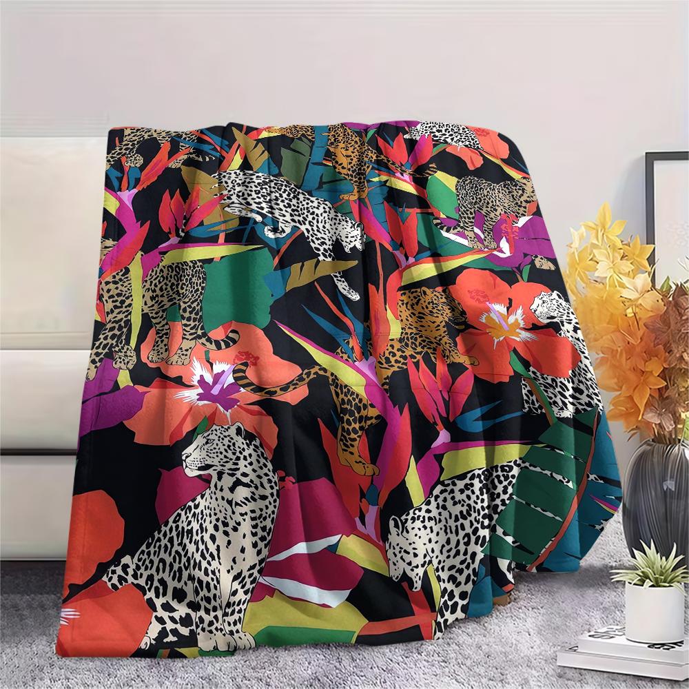 1 шт. Фланелевое одеяло с принтом леопарда из джунглей, Высокое качество, Удобное для всех сезонов, Декор для дома, Тепло и уют, Идеально для рождественских подарков