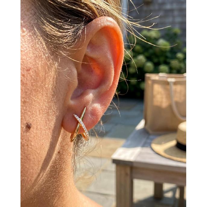 2ct Moissanite Stud Earrings for Women, Earrings in Crossed Asymmetrical, Mermaid Tail Earrings, D Color VVS1 18K Gold Plated 925 Sterling Silver
