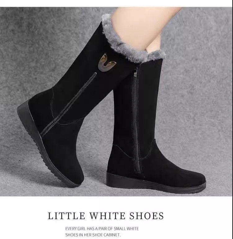 Женские высокие зимние ботинки до середины икры, на бархатной подкладке, нескользящие, легкие, теплые, на плоской подошве.