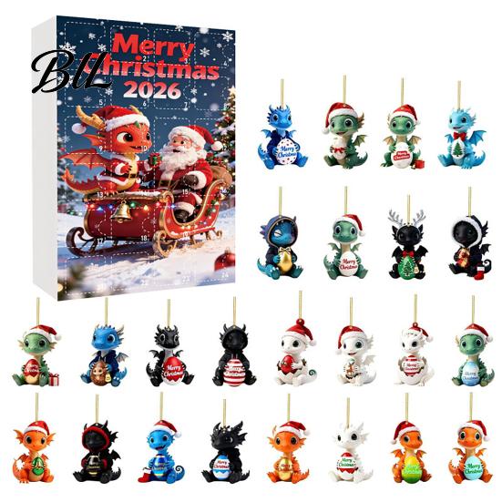 24 Days Surprise Ornaments 2026 Dragon Advent Calendar, Funny Baby Figures Christmas Countdown Holiday Gift Box 2D Acrylic Cartoon for Xmas Tree, Home