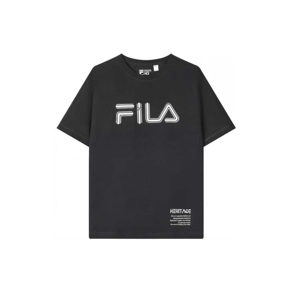 Fila Футболка мужская с принтом логотипа, повседневная, модная, удобная, с круглым вырезом, с коротким рукавом, топы, черная F11M418103F-BK