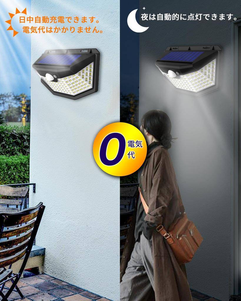 Солнечный светильник, Наружный светильник с датчиком для патио, террасы, сада, на солнечной энергии, нулевой счет за электроэнергию, датчик движения, светодиодный [автоматическое включение, 3 интеллектуальных режима,