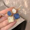 Асимметричные корейские серьги-гвоздики Colorblock - Геометрический дизайн с волнистым квадратом, Уникальный стиль Light Luxury Niche
