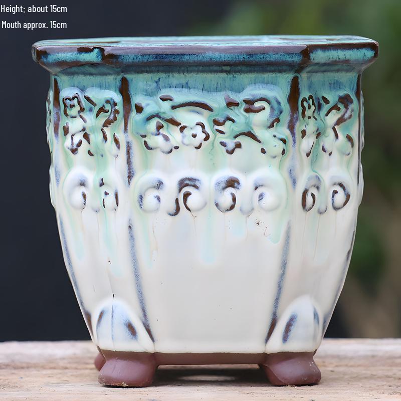 Терракотовый горшок для суккулентов ручной работы, большой квадратный с глянцевой глазурью и дышащим дизайном.