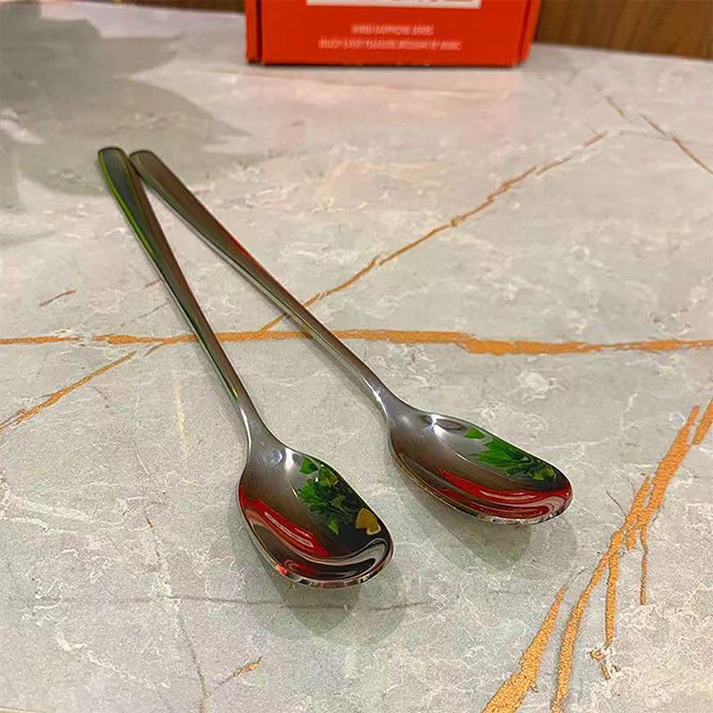 304 Нержавеющая сталь Длинная ручка Ложка для помешивания Кофе Чайные ложки Десертная ложка Ложка для помешивания Серебряные кухонные принадлежности