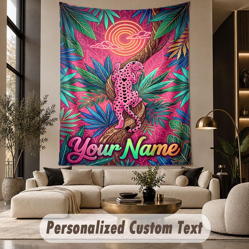Lion Tiger Leopard (31) Theme Personalized Tapestry Custom Name Text Wall Hanging Tapestry Home Background Decoration