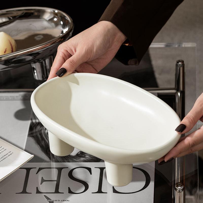 Керамическая ваза для фруктов на трех ножках для кухонной стойки, декоративная ваза для украшения стола, овальные большие миски для хлеба и конфет