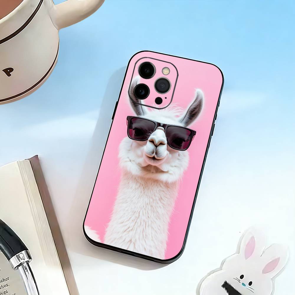 D-Cute Alpaca Phone Case For iPhone 17, 16,15,14,13,12,11 Plus,Pro Max, Others Soft Black Cover