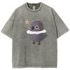 Cute Casual Style Cartoon Black Chick Print Ladies T-Shirt Loose Wash Cotton Short Sleeve Fashion Design Top