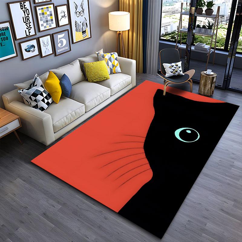 Black Cat on Red Background suitable as a non-slip mat for the living room or bedroom sofa