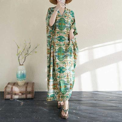 Летний цвет Путешествия Ретро Длинная юбка Хлопково-льняное платье