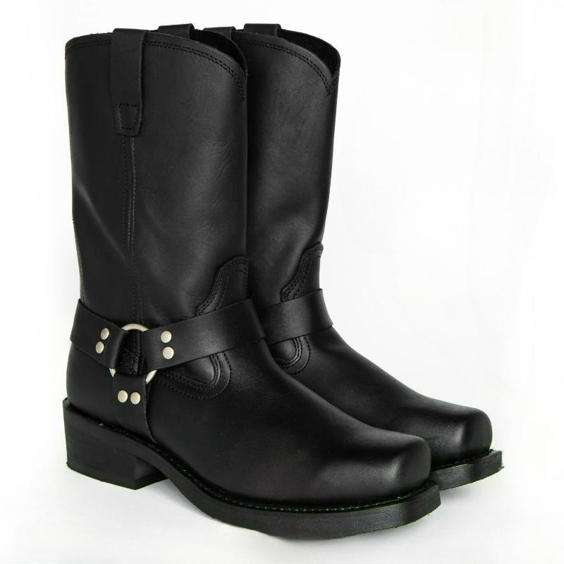 Fashion Luxury Retro Men's Cowboy Boots Mid Calf Western Boots New Buckle Strap Knight Boots Pu Leather Slip On Men Boot Plus Size 38-48