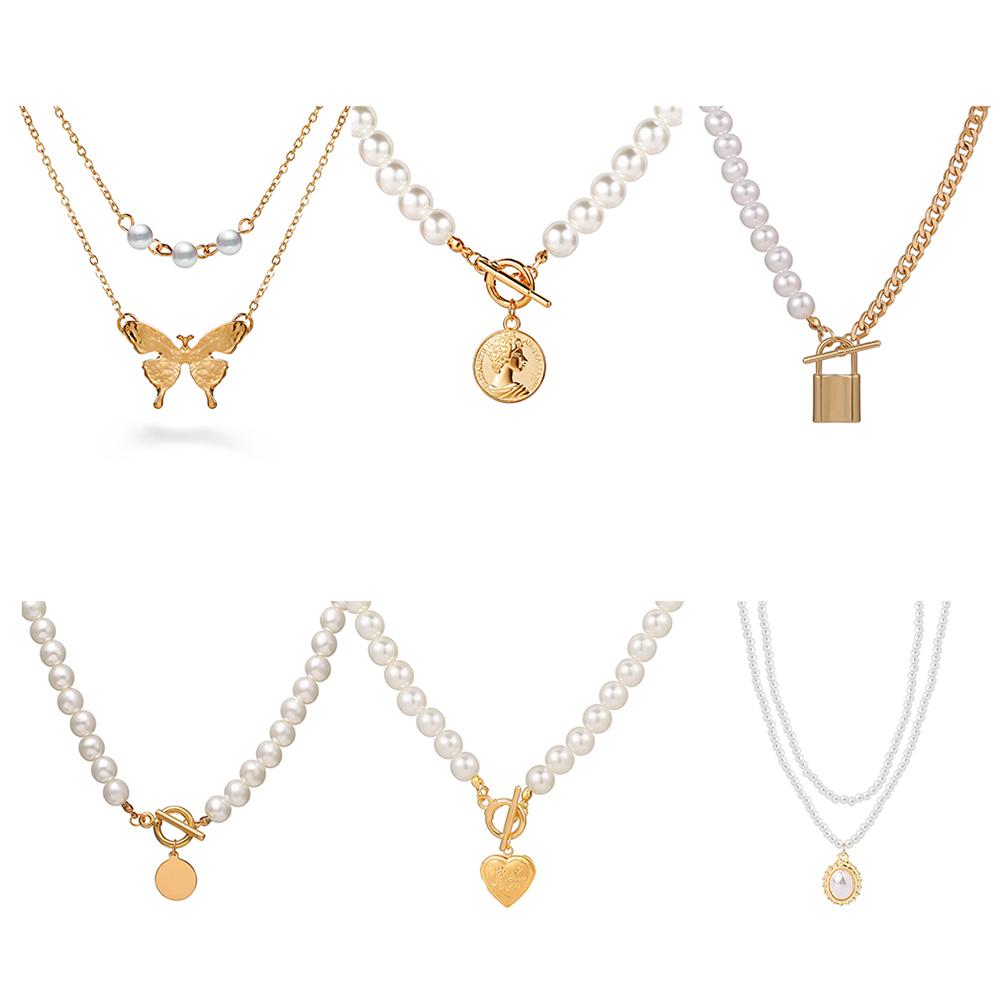 iF ME Retro Pearl Necklace Korean Pendant Necklaces Women Jewelry Accessories