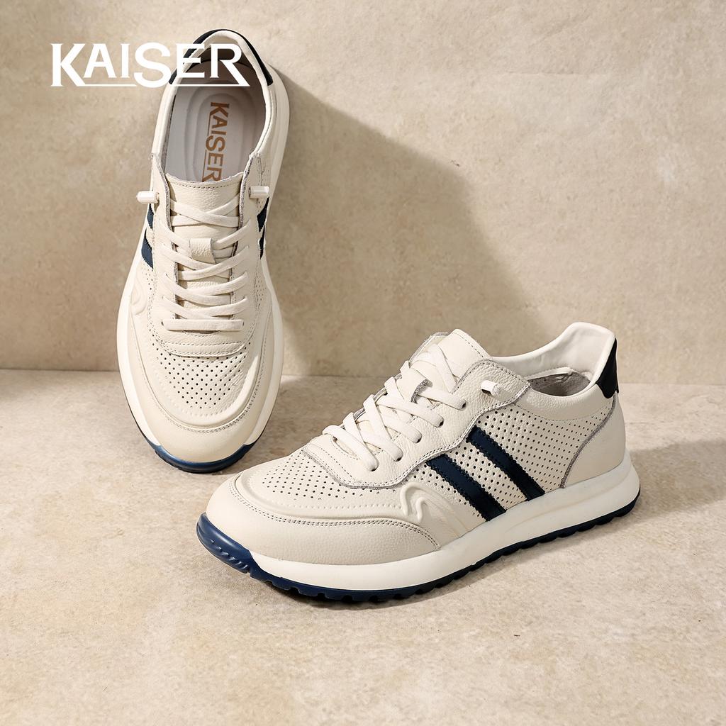 Caesar lace free hollow men's training shoes made of genuine leather 2026 new top layer cowhide men's outdoor casual shoes