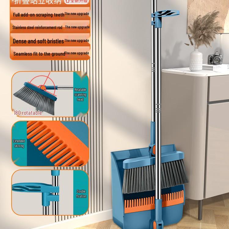 Высококачественный складной набор из метлы и совка - Эффективный инструмент для подметания, устойчивый к налипанию волос