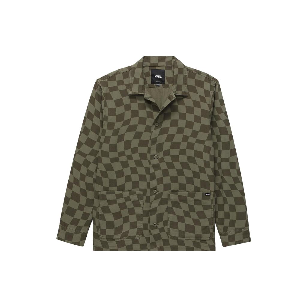 Vans Checkerboard Single Button Long Sleeve Shirt Men Shirts Army-Green VN0008GZ-KCZ