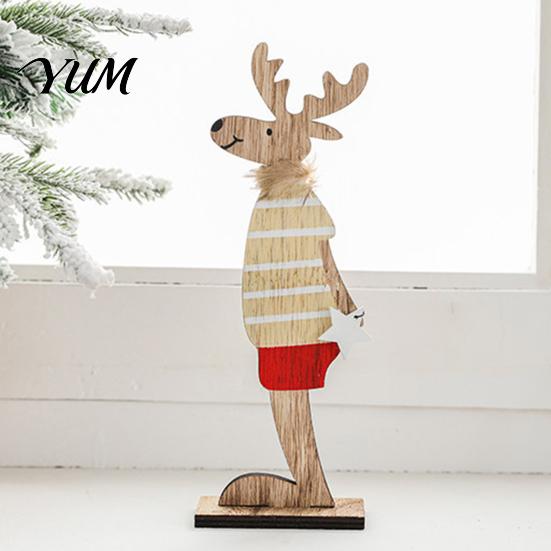 Small Festive Ornaments for Indoor Decor Wooden Christmas Reindeer Figurines, Handpainted Couple Elk Tabletop Ornaments, Rustic Xmas Vintage