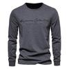 Men's New Long-sleeved Solid Color T-shirt Casual Sports Round Neck Pure Cotton Letter Print Long-sleeved Bottoming Shirt