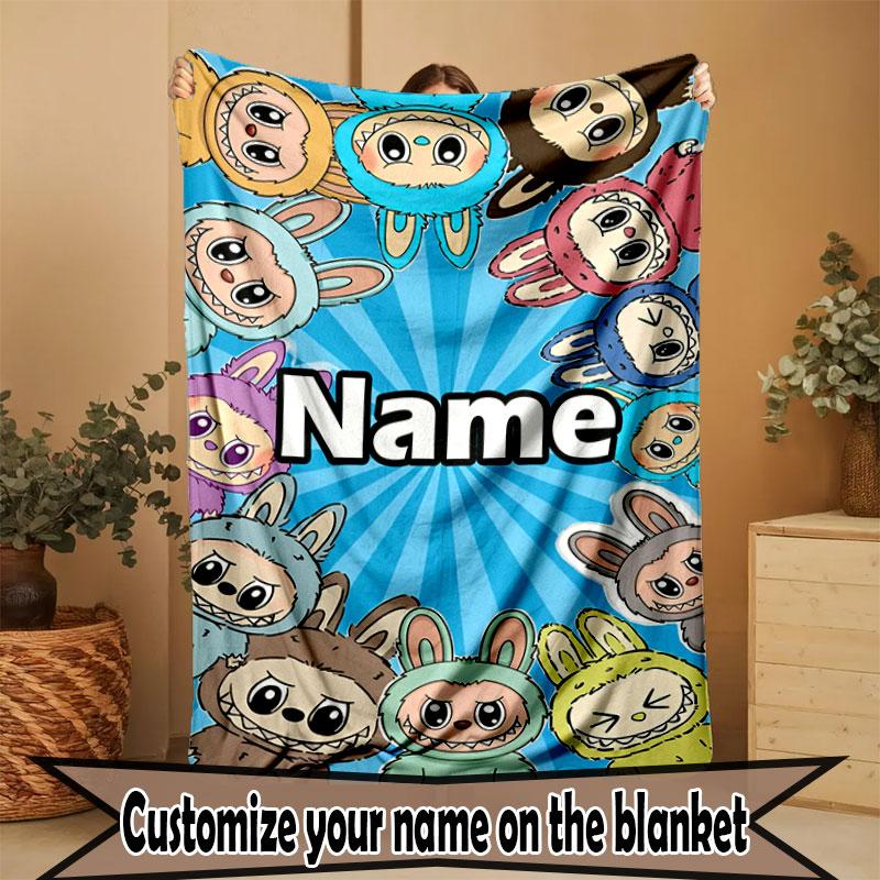 Custom Name Personalized Labubu Print Blanket, Home Decor, Bedroom, Sofa, Camping, Couch, Gifts for Birthday Christmas