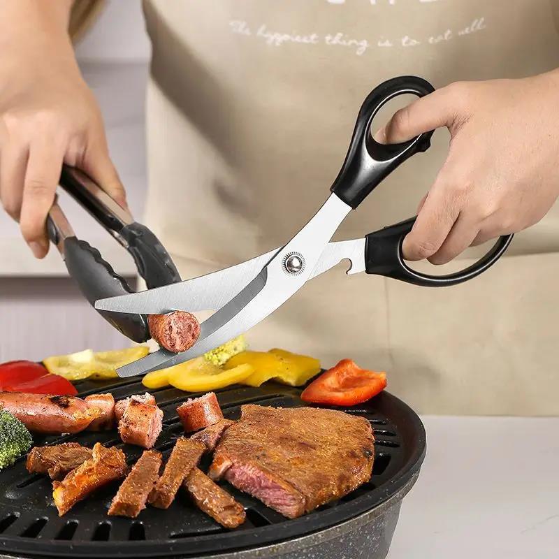 1/2PCS Stainless Steel Grill Shear Multifunctional Barbecue Food Vegetable Meat Scissor Kitchen Gadget Peferct for BBQ Camping5