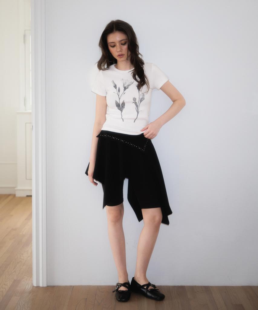 Rose Franz Stud Unbalance Flare Skirt [Black]