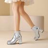 New Fashion Gold Silver Pu Leather Women Ankle Boots Square Toe Chunky High Heels Shoes Back Zipper Chelsea Botas De Mujer