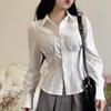 Harajuku Chic Sexy White Women Shirts Korean Fashion Folds Slim Fit Long Sleeve Tops New Design Casual Elegant Female All Match Clothes