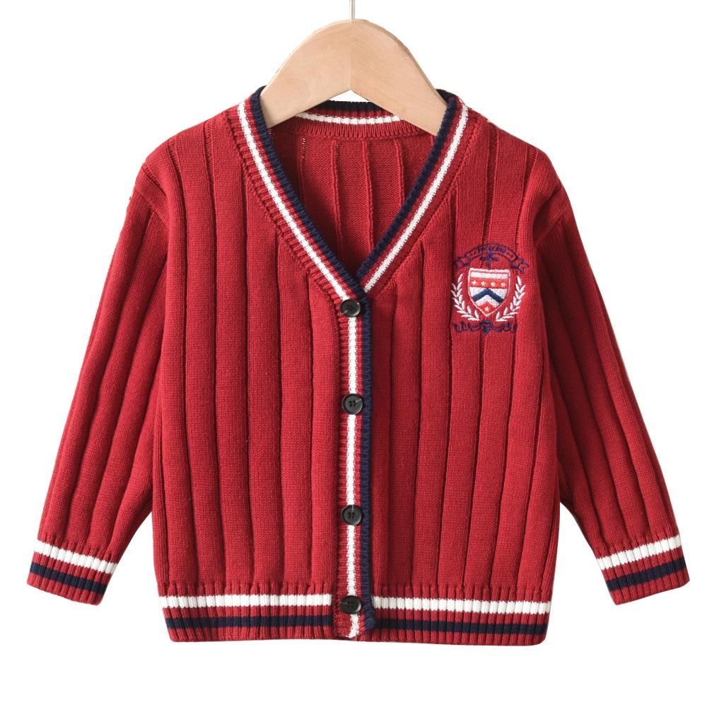 Кардиган вязаный контрастного цвета в стиле колледжа, с вышивкой, для мальчиков и девочек, школьная форма, классная форма, детский свитер-кардиган, куртка