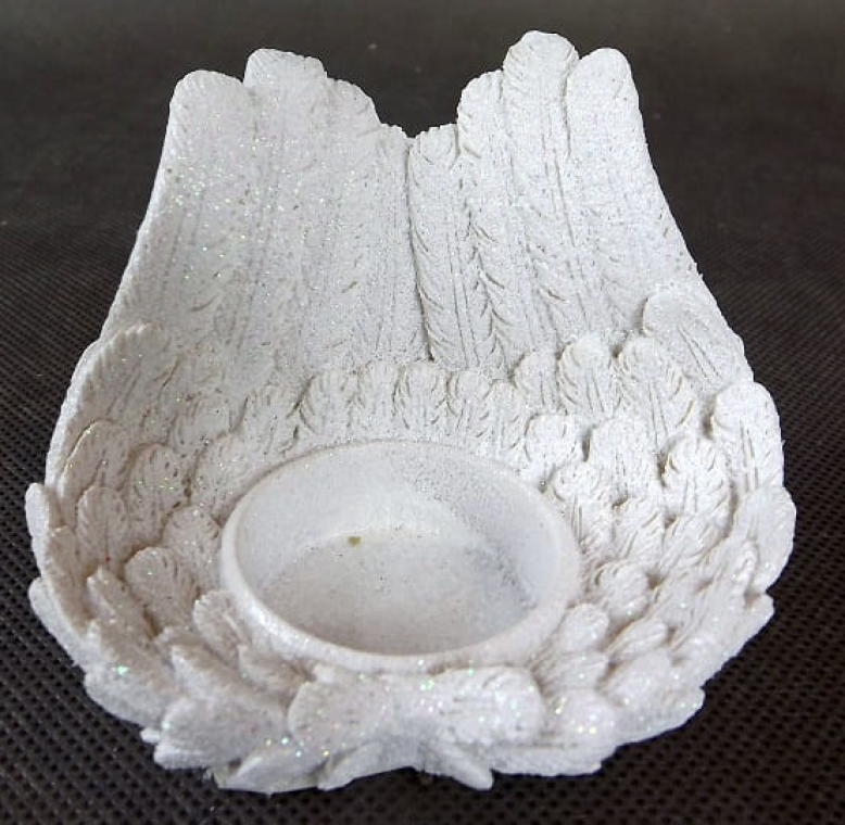 Tealight Candle Holder with White Iridescent Polyresin Wings