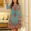 Women Long Sleeve Round Neck Midi Dress Boho Tie Dye Star Floral Dot Print Flared Casual Dress