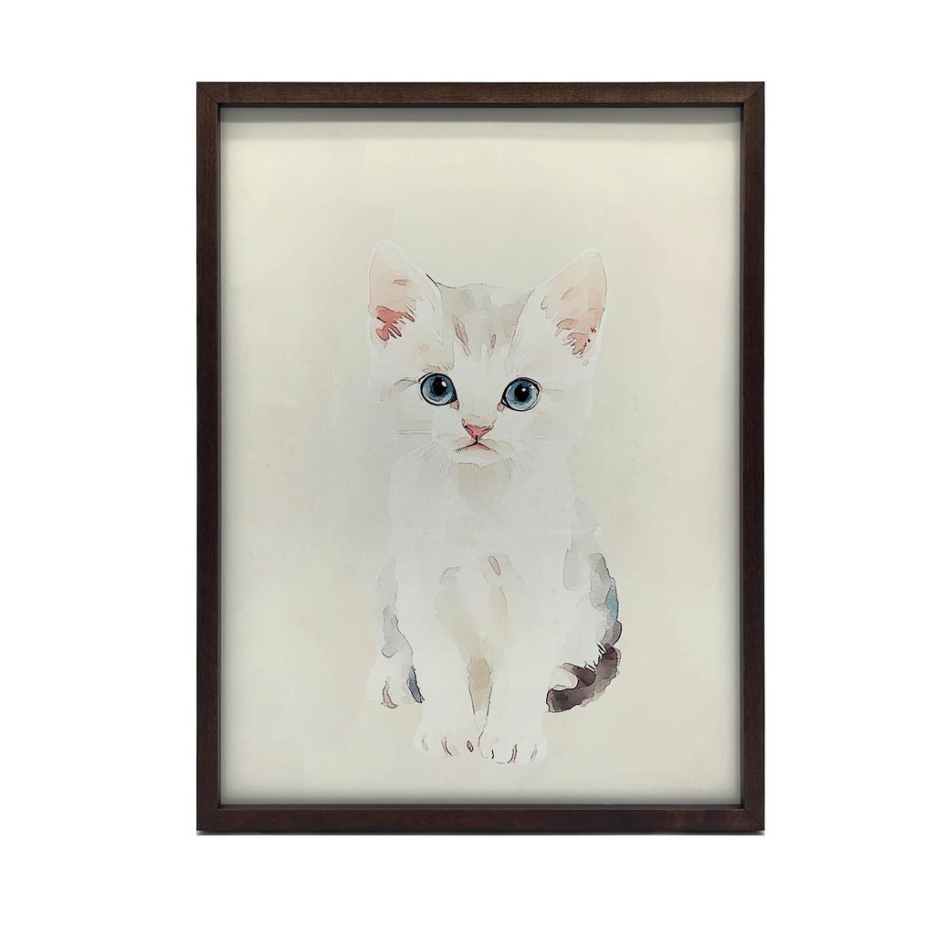 Plakat Kotek Na Beżowym Tle Plakat Kotek Na Beżowym Tle, 50X70 Cm, Rama Drewniana Ciemny Brąz, Papier Matowy 230 Gsm