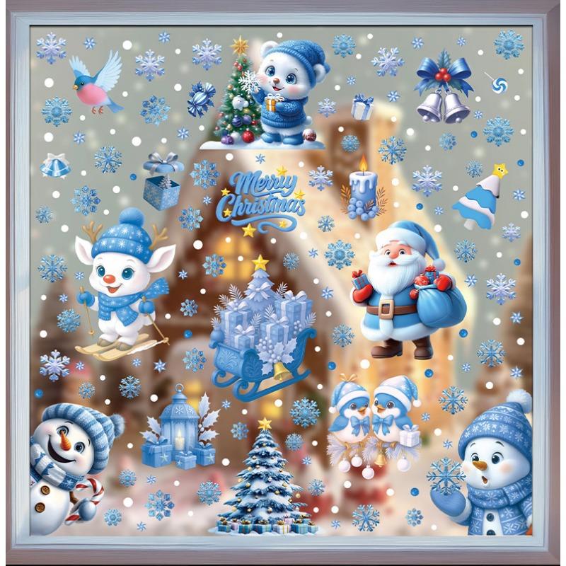 Новое украшение для рождественской вечеринки Креативные колокольчики, олени, Санта-Клаус, электростатические наклейки, снежинки, снеговики, наклейки на стекло