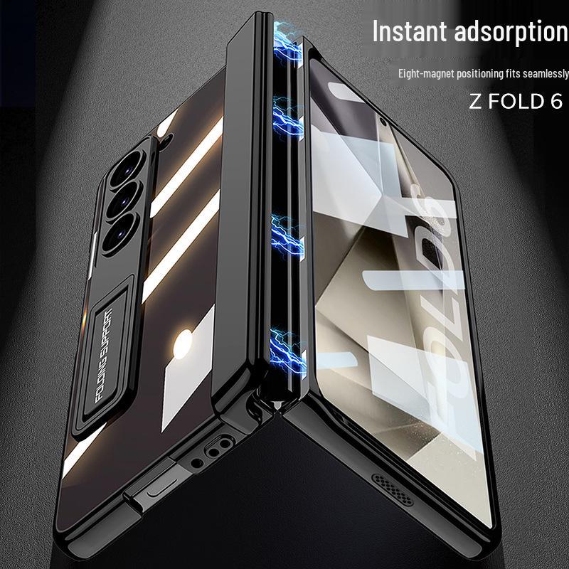 Прозрачный чехол для телефона Samsung Z Fold6 с креативной подставкой, магнитной петлей, полной защитой, гальваническим покрытием и ударопрочным дизайном.