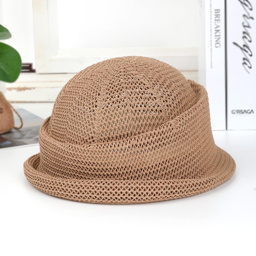 Summer Straw Pillbox Hat Curled Edge Circle Top Straw Hat Sun Basin Hat