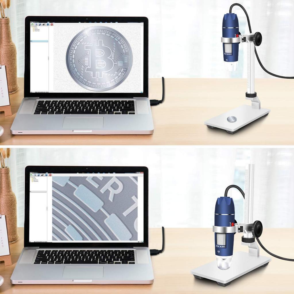 Jiusion HD 2MP USB Цифровой микроскоп, Увеличение от 40x до 1000x, Портативная эндоскопическая камера-увеличитель с 8 светодиодами, Стабильная подставка из алюминиевого сплава, OTG,