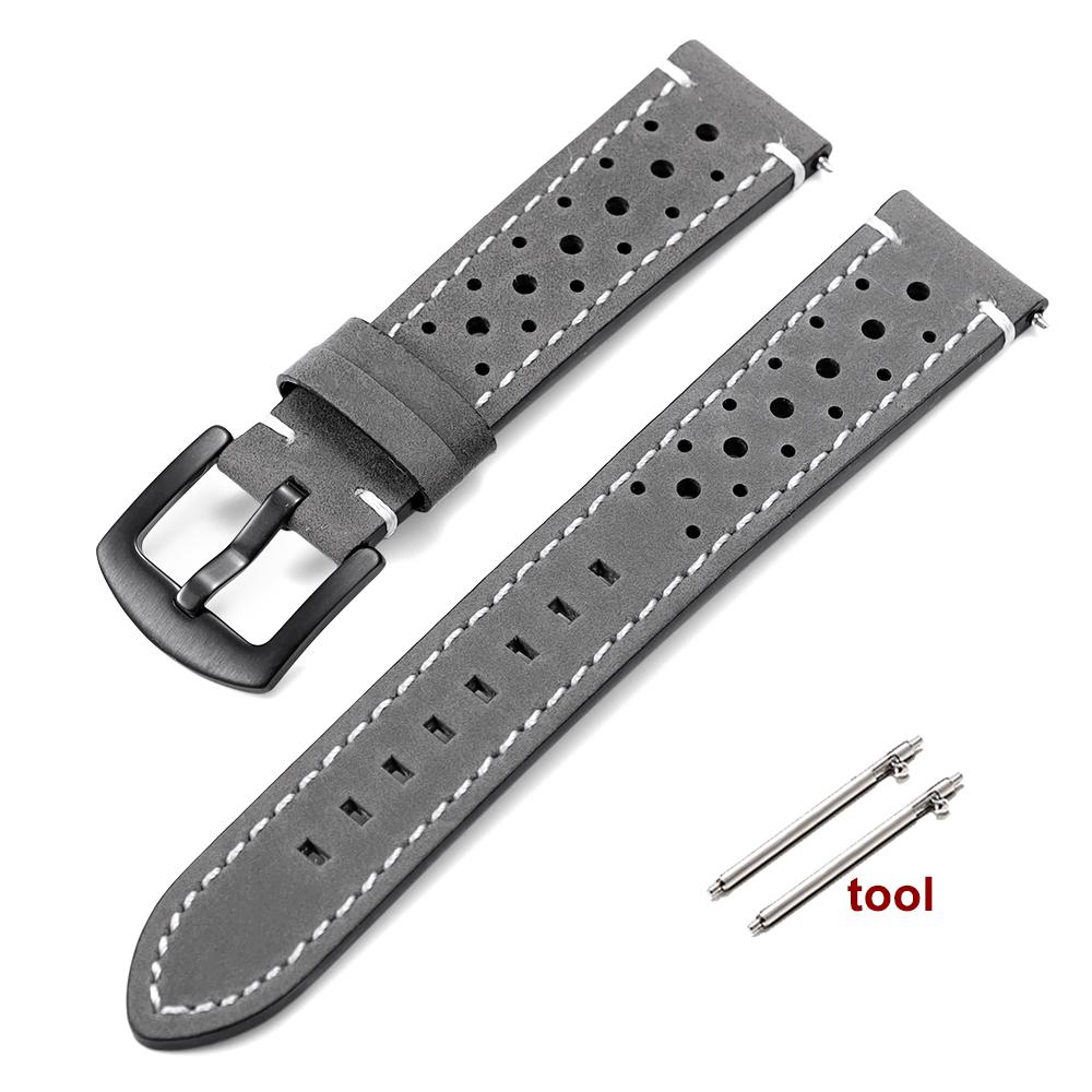 Breathable Cowhide Watch Strap for Omega for Seiko Watch Band 18/19/20/21/22/24mm Genuine Leather Wristband Black Clasp Bracelet