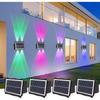 Уличные RGB светодиодные светильники на солнечных батареях, водонепроницаемые настенные бра, светильники для забора с направленным светом вниз для террасы, патио, двора, сада