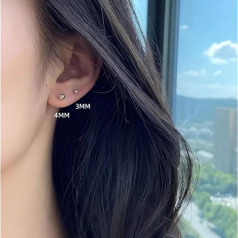 STJARNA Leave It On Earrings Screw Type 3 Pair Set Simple Ball Surgical Stainless Steel Compatible with Metal Allergies Inconspicuous Silver Men's