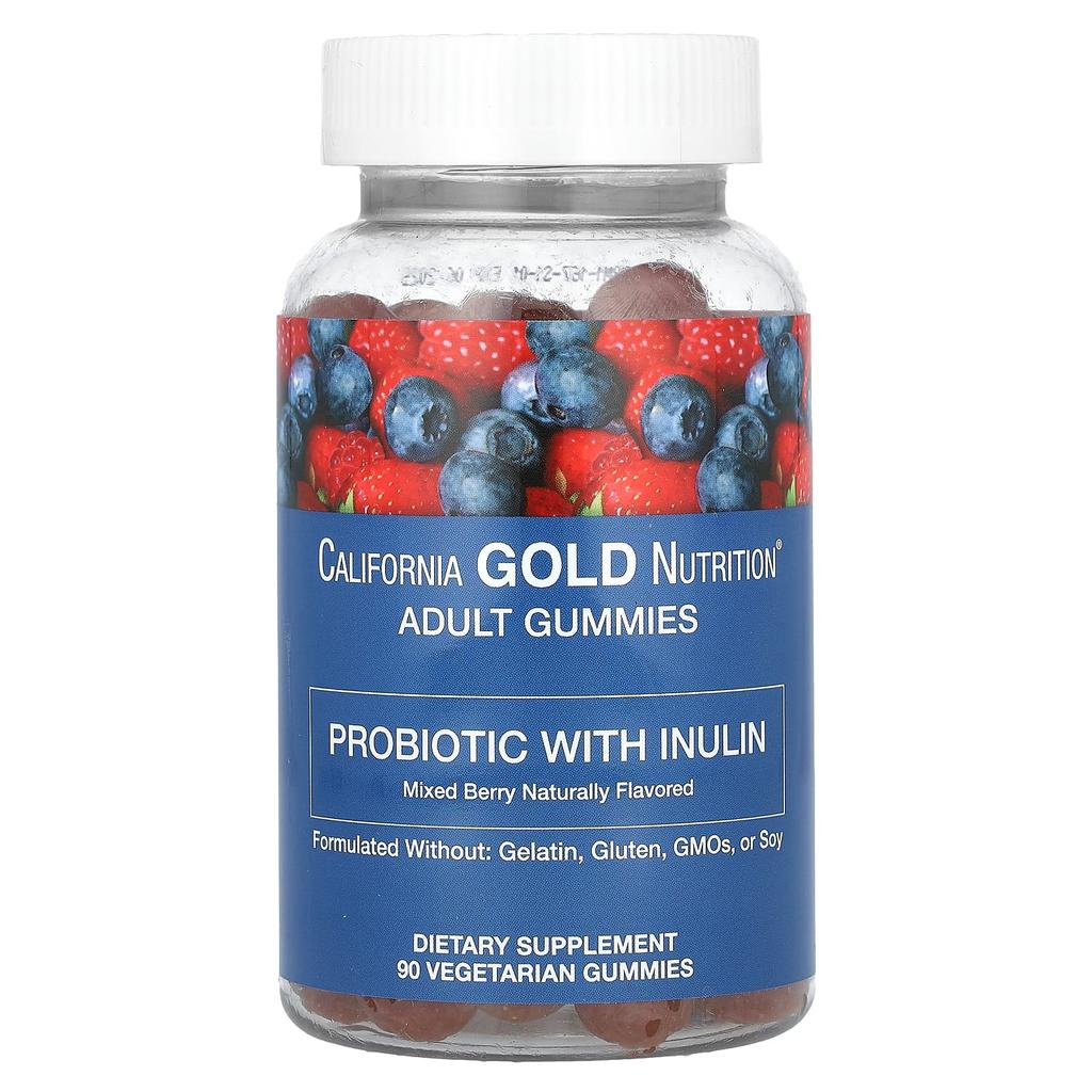 California Gold Nutrition Probiotic Gummies with Inulin, Natural Mixed Berry Flavor, 90 Vegan Gummies