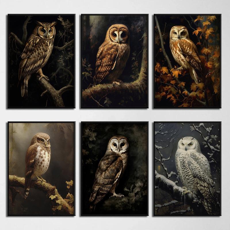 Совы Винтажный Постер Холст Картина Темный Ретро Птица Сова Принт Настенное Искусство Картинки Уютный Фермерский Дом Галерейная Комната Настенное Украшение