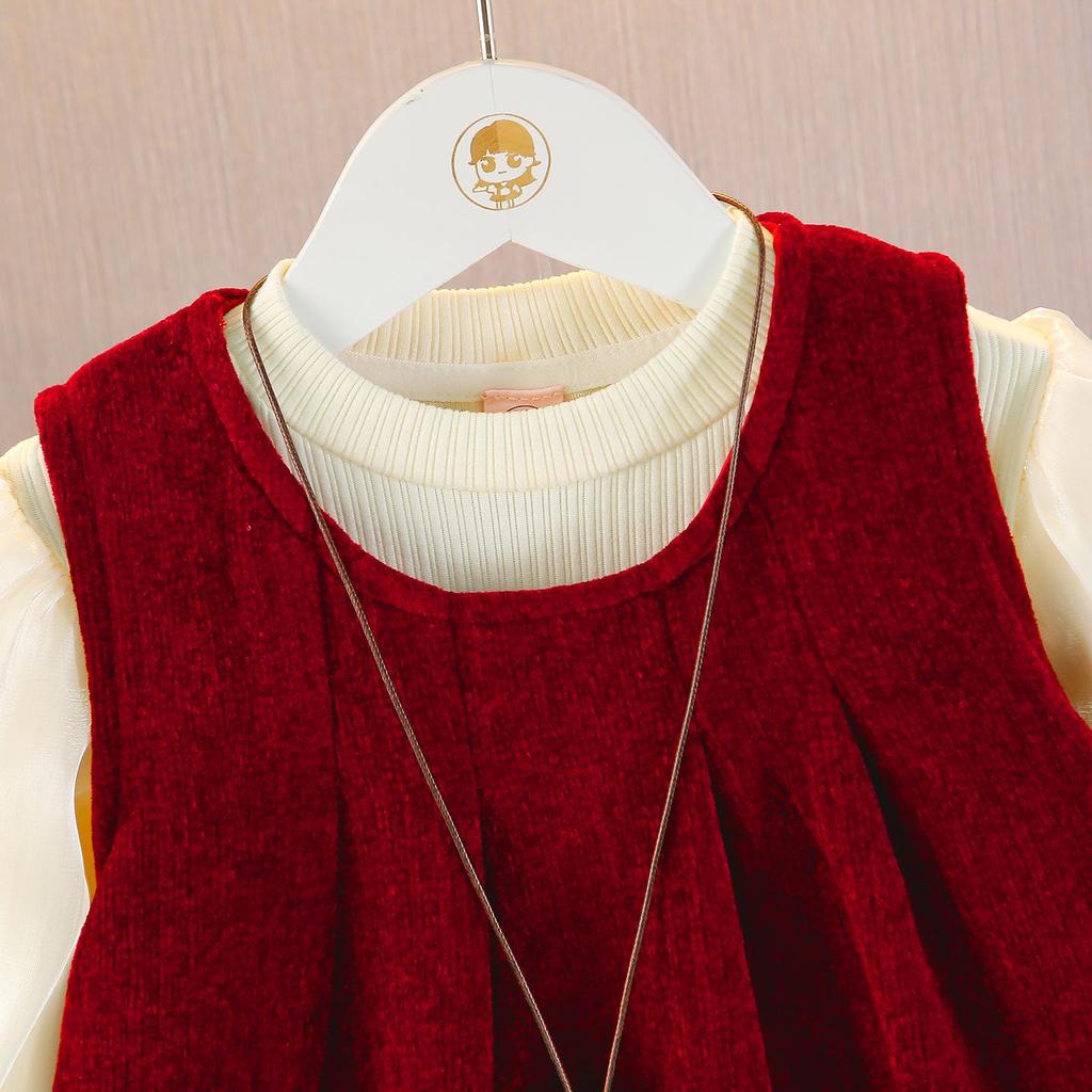 Autumn/Winter 2025 Girls' Fleece-Lined Dress Set: Trendy Party Outfit for One-Year-Olds