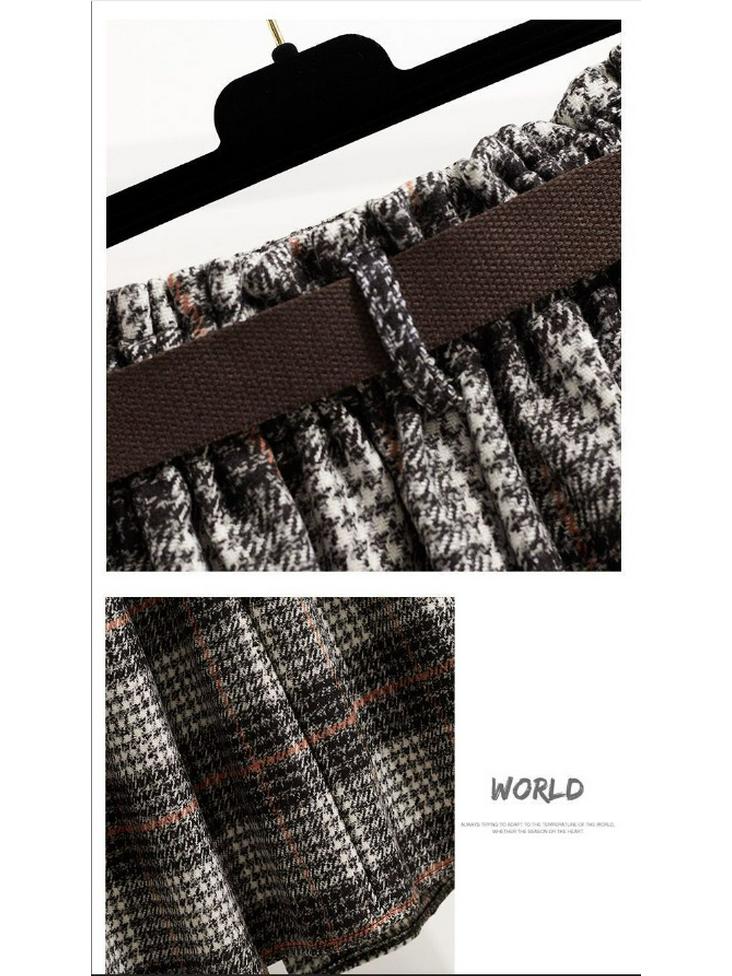 Женская ретро-юбка из шерстяной ткани с высокой талией в клетку: Slim Fit для осени/зимы 2024 г.