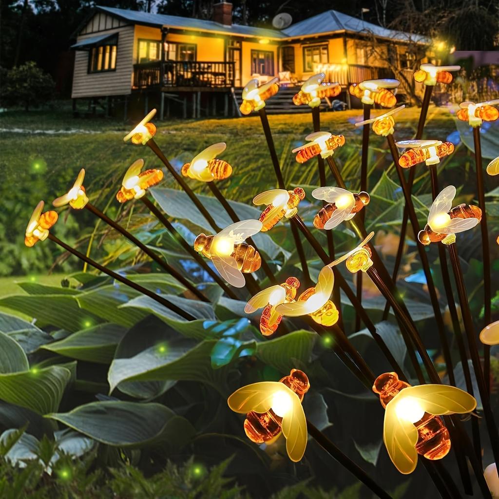 Solar Landscape Path Lights 8 LEDS Honey Bee Garden Decoration Outdoor Waterproof Solar Lights for Christmas Patio Pathway Yard