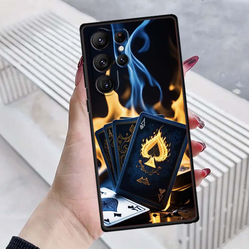 Креативный дизайн игральных карт Чехол для телефона Для Samsung Galaxy S26 S25 S24 S23 S22 S21 S20 Ultra Plus FE 5G Черный Мягкий ТПУ