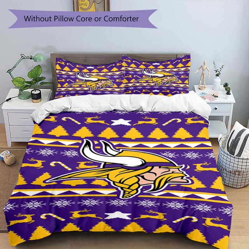 Minnesota Vikings Ugly Sweater Design Bed Bedding Set 1 Duvet Cover + 2 Pillowcases Soft Breathable Household Bed Linens