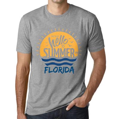 Мужская винтажная футболка Футболка с рисунком Time to Say Hello to Summer in Florida Grey Marl