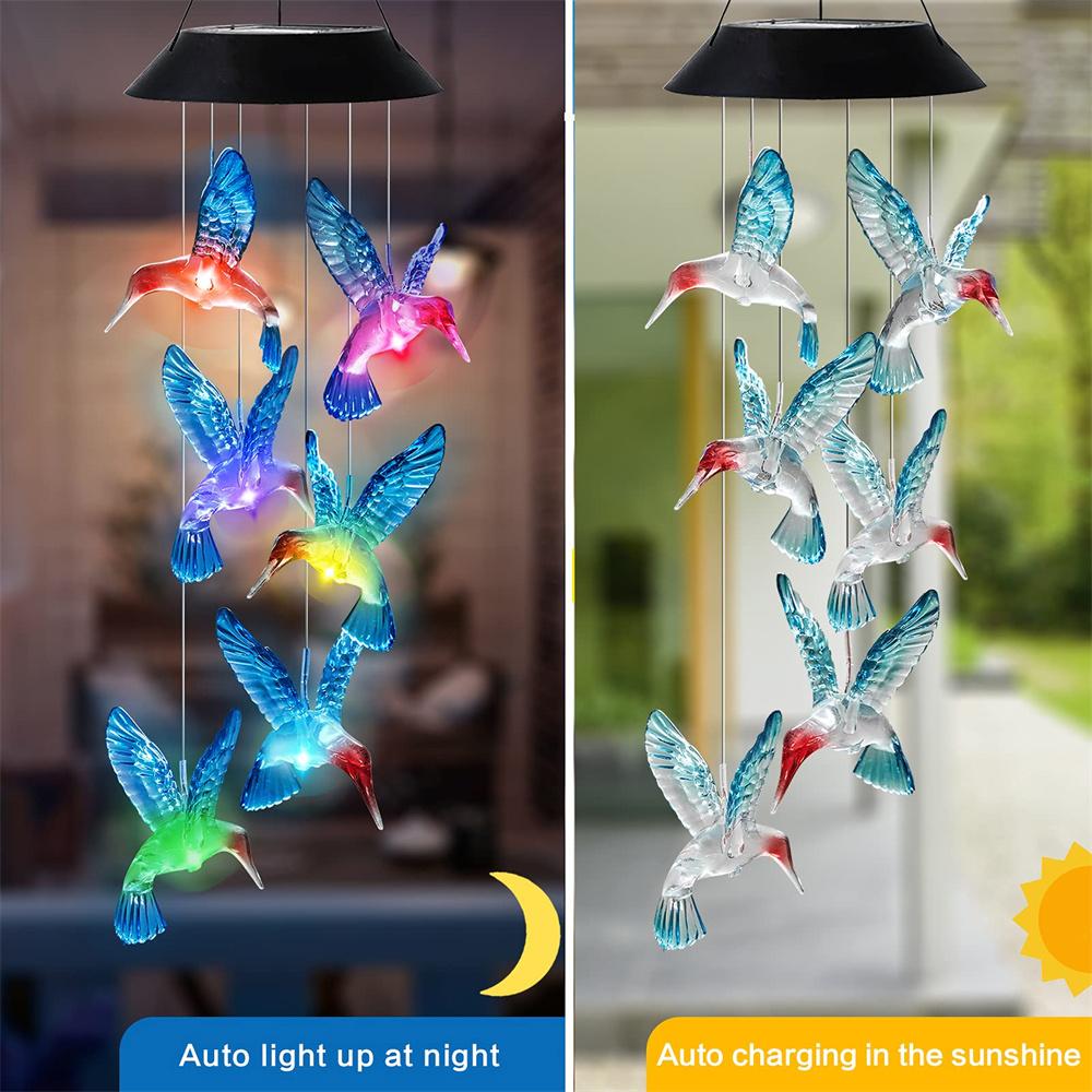 LED Solar Wind Chime Light Garden Butterfly Wind Chime Lamp Colorful Waterproof Hanging Solar Light for Garden Yard Home Decor