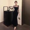 French Pure Lace Stitching Velvet Halter Dress Dress